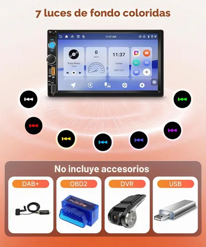 Vista 7 de Rimoody 4GB+64GB Android doble DIN estéreo del coche con Carplay inalámbrico y Android Auto