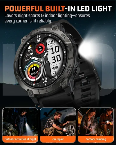 Vista 3 de Reloj inteligente para hombre con rastreador de fitness: reloj militar con función de responder/hacer llamada, LED digital, relojes impermeables