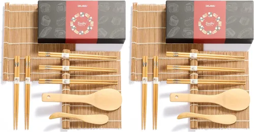 Vista 9 de Juego de elementos de bambú para hacer sushi Esterillas para enrollar carbonizadas, para repeler el moho. Incluye 2 esterillas para enrollar, 5