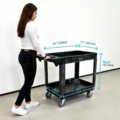 Vista 7 de Simpli-Magic Carrito utilitario rodante sobre ruedas, resistente con mango ergonómico, estantes profundos para garaje, almacén, taller, capacidad