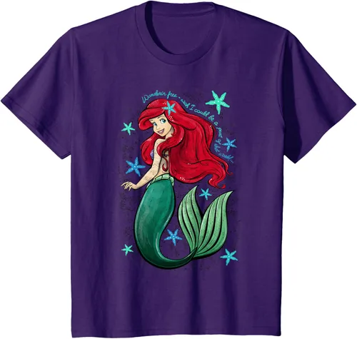 Vista 27 de Disney The Little Mermaid - Camiseta con notas musicales de Ariel, talla S Blanco