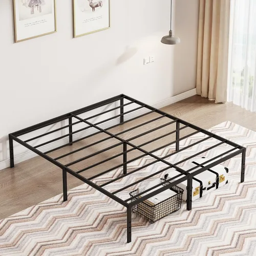Vista 6 de Marcos de cama California King con plataforma de metal de 18 pulgadas de alto, base resistente de 3500 libras, marco de cama tamaño California King