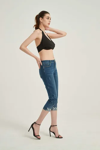 Vista 3 de ZENTHACE Jeans capri elásticos de tiro medio para mujer