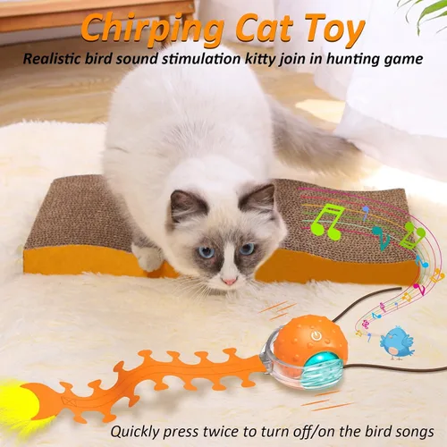 Vista 3 de Waaiio Juguete interactivo para gatos con cola de ciempiés, bola rodante rápida, juguetes recargables para gatos adultos aburridos