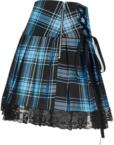 Vista 4 de SFBBCLOZ 2 Piece School Girl Outfit Costume For Women Rave Outfit One-Shoulder Vest Top and Lace Plaid Skirt Set For Women