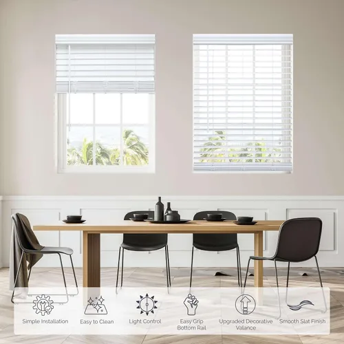 Vista 2 de Linen Avenue Persiana inalámbrica de madera sintética de 2 pulgadas, color blanco, 20 pulgadas de ancho x 48 pulgadas de alto, montaje