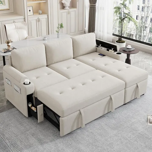Vista 18 de JIVOIT Sofá modular modular de 93.7 pulgadas con otomana móvil, moderno en forma de U, sofá cama en forma de L con reposabrazos de almacenamiento