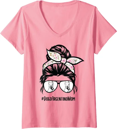 Vista 11 de Dogo Argentino Dog Mom - Gafas de pelo desordenadas con cuello en V para mujer, Negro