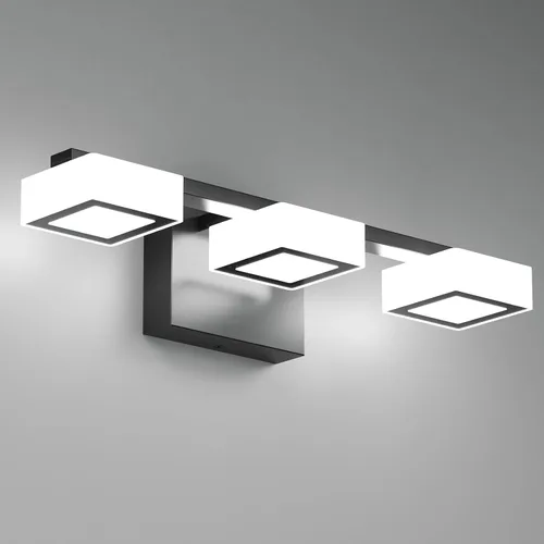 Vista 10 de Moderna lámpara LED de baño sobre el espejo, 3 luces regulables de tocador, lámpara de tocador de baño de acrílico cromado, ajustable de 2700 K-6500