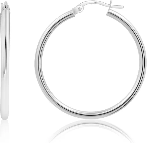 Vista 38 de Solid 10K or 14K Gold 12MM to 50MM Hoop Earrings for Women 10K oro blanco