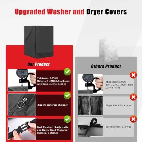Vista 6 de Funda para Lavadora de Carga Frontal, Oxford 420D Resistente, Impermeable, Ajuste Universal