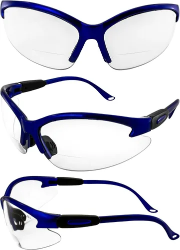 Vista 8 de Global Vision Contender - Gafas de seguridad bifocales con marco azul y lente transparente ANSI Z87+ para hombres y mujeres, lente de aumento de 1.0