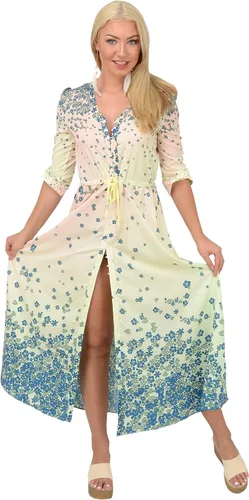 Vista 6 de CowCow Vestido maxi bohemio para mujer, estilo japonés, con diseño de flor de cerezo, flores florales, lazo en la cintura, XS-3XL, Rosado