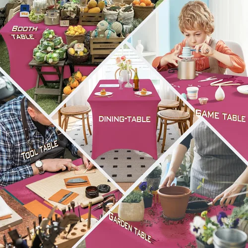 Vista 26 de Famstar Paño de Mesa Negro de 4 Pies de Elastano, Paño de Mesa Ajustado para Mesas Rectangulares, Fundas Elásticas Lavables Sin Arrugas