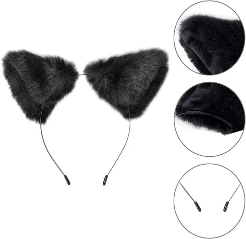 Vista 2 de E-TING - Diadema de pelo largo con orejas de gato para cosplay