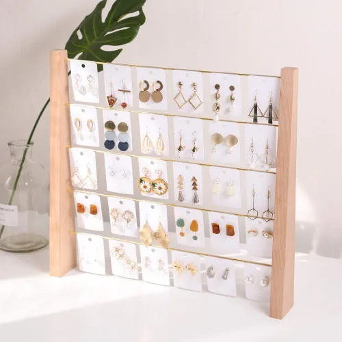 Vista 5 de GemeShou Estante organizador de joyas de haya de 5 niveles estante de almacenamiento al por menor soporte de exhibición de pendientes de madera