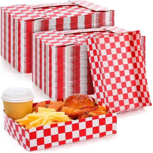 Vista 8 de Bandeja de comida de cartón rojo desechable de Navidad de 10.24 x 7.09 x 2.36 pulgadas, contenedor para servir aperitivos con 4 esquinas