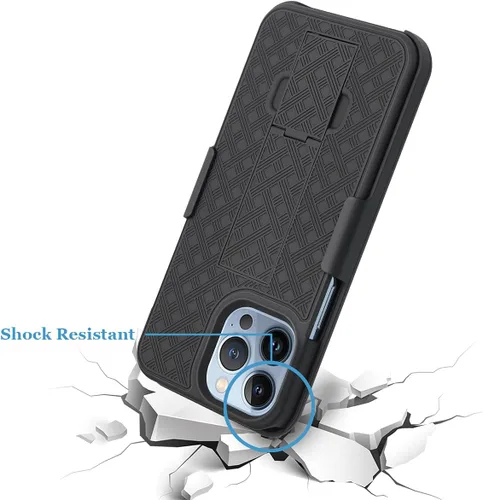 Vista 3 de Fingic Compatible con iPhone 13 Pro Max 5G, funda delgada y resistente con soporte giratorio para cinturón, funda a prueba de golpes para iPhone 13