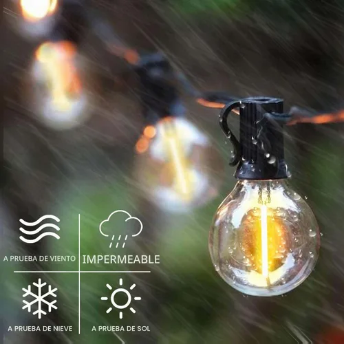 Vista 3 de SUNTHIN Tira de luces solares de 50 pies, luces solares recargables por USB para exteriores con 24 bombillas LED G40 impermeables e inastillables