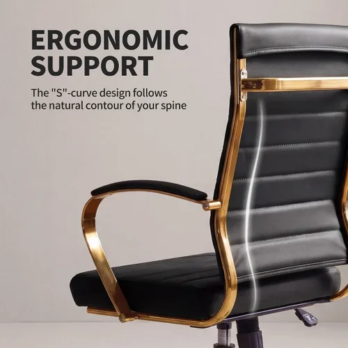 Vista 4 de Okeysen Silla de escritorio de oficina dorada, sillas ergonómicas de cuero modernas para sala de conferencias, silla ejecutiva acanalada ajustable
