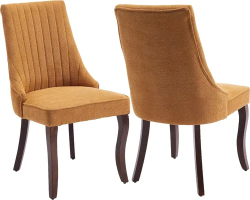 Vista 10 de Juego de 2 sillas de comedor modernas de mediados de siglo, tapizadas de tela beige, sillas de cocina y comedor, sillas de cocina con patas