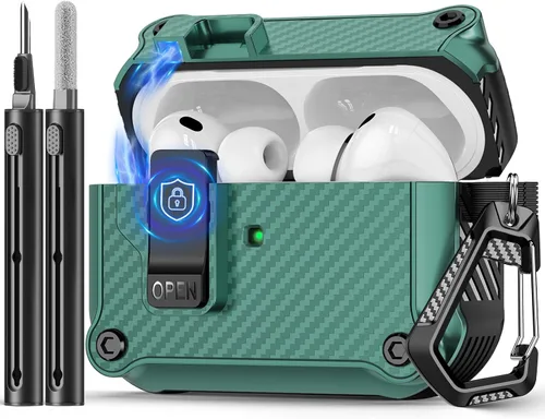 Vista 29 de Pohgelan Compatible con AirPods Pro 2ª/1ª generación, estuche con cierre magnético automático y kit de limpieza, compatible con funda Magsafe - Negro