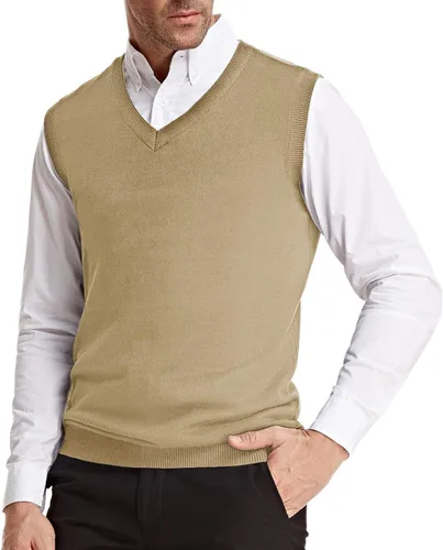 Vista 4 de PJ Paul Jones Chaleco de punto con cuello en V para hombre, chaleco clásico sin mangas