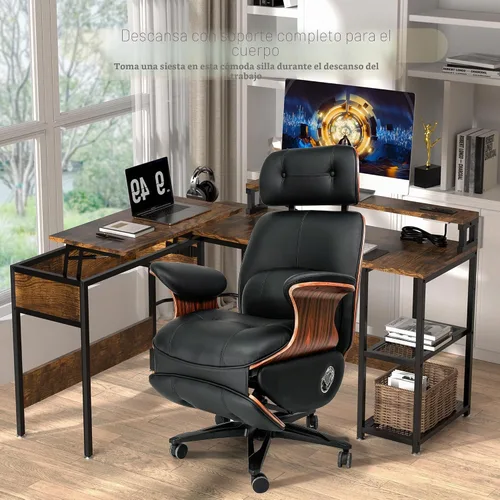 Vista 7 de Silla de oficina ergonómica de cuero, reclinable/reposapiés Negro