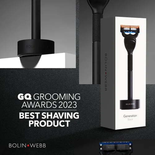 Vista 6 de Bolin Webb Generation Razor & Stand - Maquinillas de afeitar de lujo para hombres con 5 cuchillas Gillette Fusion, afeitadora de aluminio de alta