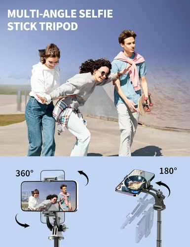 Vista 5 de Trípode de aluminio de 71" para teléfono, trípodes de viaje para iPhone con control remoto, trípode de selfie para celular extensible compatible