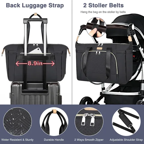 Vista 6 de ITIEZY Bolsa de pañales tipo tote para bebé - Bolsa grande para mamá con cambiador portátil, estuche para chupete, bolsas de hospital, bolsa