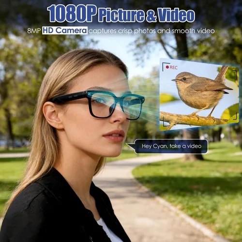 Vista 5 de Lentes inteligentes AI inalámbricos AI Chat con cámara 139 idiomas traducción en tiempo real Audio 8MP HD1080P Asistente de voz Reconocimiento