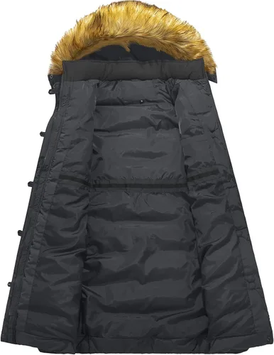 Vista 2 de Szory - Abrigo de invierno con bolsillos de plumón para mujer con capucha de piel extraíble