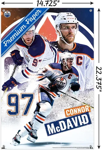 Vista 3 de Trends International NHL Edmonton Oilers - Póster de pared de Connor McDavid 22, 14.725 x 22.375 pulgadas, paquete de póster premium y alfiler