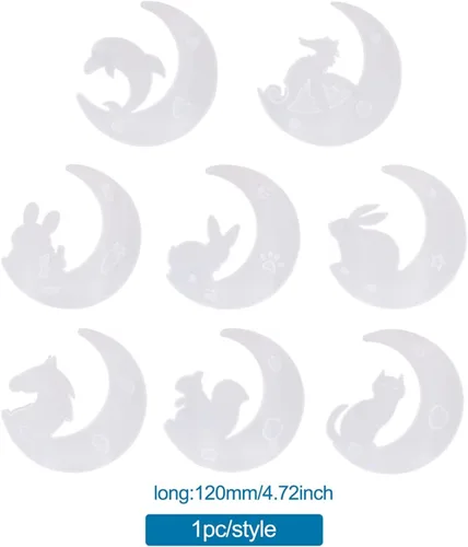 Vista 6 de Craftdady 8 moldes de silicona de luna creciente para animales, conejo, delfín, gato, ardilla, caballo, caballito de mar, moldes de fundición