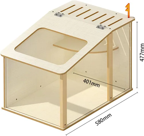 Vista 2 de Dxcaicc Escondite de hámster de madera con tragaluz grande abatible pequeño castillo para mascotas con ventana de acrílico transparente, casa