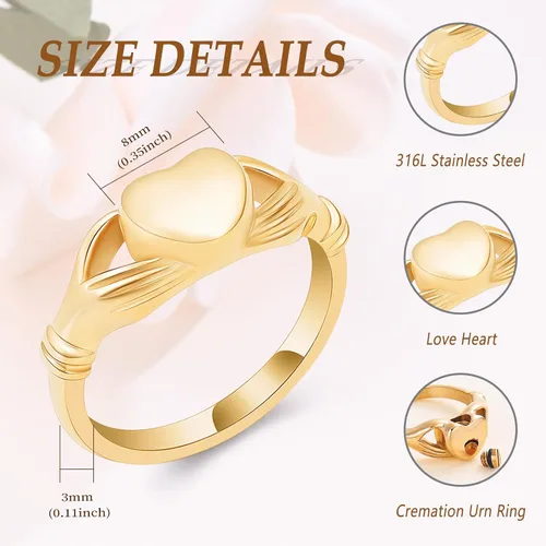 Vista 2 de Minicremation Anillo de urna de cremación para cenizas para mujer, anillo de dedo de corazón de acero inoxidable, impermeable, recuerdo