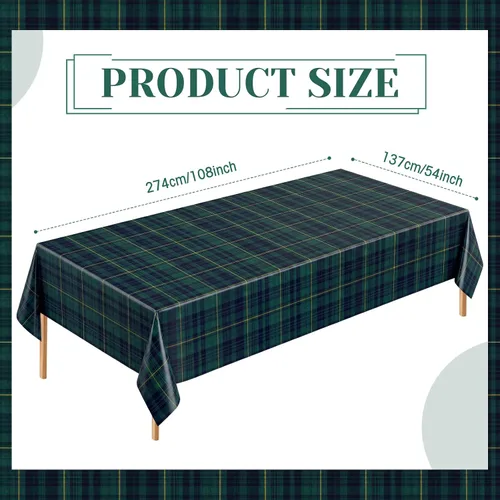 Vista 2 de Oudain 1 mantel de plástico a cuadros verde y azul de 108 x 54 pulgadas, colorido mantel de feliz cumpleaños, rectangular, desechable, impermeable