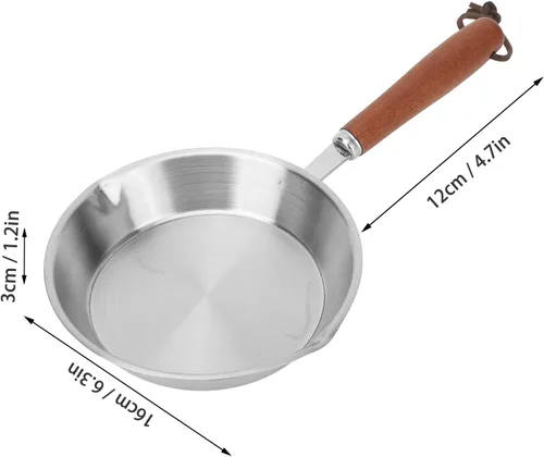 Vista 3 de Asixxsix Sartén de acero inoxidable, sartén antiadherente para huevos con mango de madera, sartén de cocina adecuada para todas las estufas