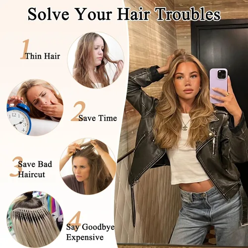 Vista 8 de FREEMEIGE 4 piezas de extensiones de cabello con clip, extensiones de cabello largas y gruesas con capas rectas de 20 pulgadas, extensiones