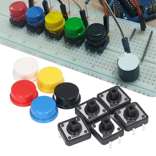 Vista 4 de Juego de 25 piezas de interruptor táctil táctil momentáneo multicolor interruptor táctil redondo 0.472x0.472x0.287 in 4 pin Micro interruptor táctil
