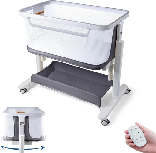 Vista 10 de Moisés de malla para bebé de 0 a 6 meses, moisés mecedor eléctrico con 3 velocidades de balanceo y 8 música, color beige