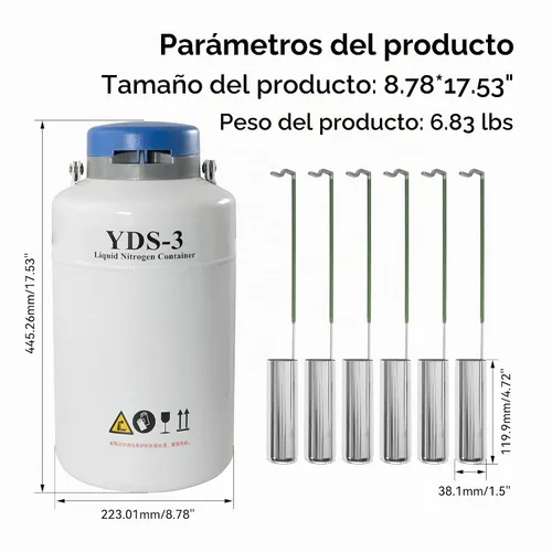 Vista 2 de HFS (R) Tanque de nitrógeno líquido 3L Contenedor criogénico de aleación de aluminio LN2 Dewar con 6 botes y bolsa de transporte (3L)