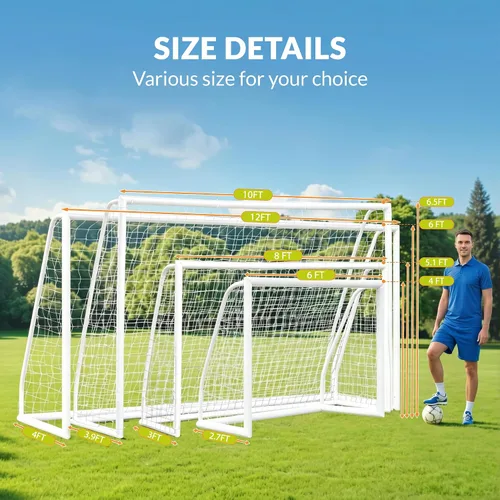 Vista 2 de ZENY Portería de fútbol portátil para patio trasero, 12 x 6 / 10 x 6.5 / 8 x 5 pies, red y marco de fútbol para niños y adultos para práctica