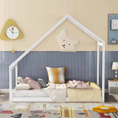 Vista 8 de SOFTSEA Cama de plataforma de casa doble, plataforma baja para cama de suelo, fácil montaje