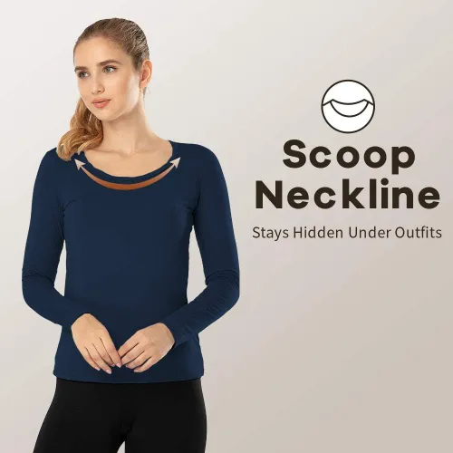 Vista 59 de MANCYFIT Tops térmicos para mujer, camisa con forro polar, manga larga, capa base, cuello en V