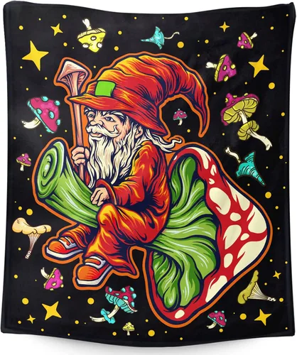 Vista 10 de Manta pequeña de marihuana de marihuana de hongos, 50 x 40 pulgadas, para mujeres y hombres, manta de felpa suave para cama, sofá, manta negra