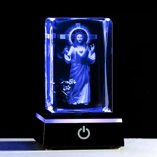 Vista 14 de Movdyka Estatua de Jesús de Cristal 3D Regalos Cristianos para Mujeres y Hombres, Regalos Religiosos con Grabado Láser para Amigos, Mamá, Papá