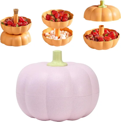 Vista 8 de Cuenco de dulces de calabaza de Halloween, cuenco creativo para dulces de calabaza para guardar dulces, nueces, frutas, cuenco grande de 2 capas
