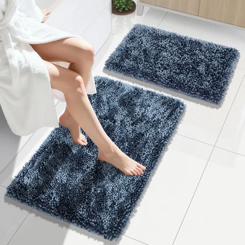 Vista 37 de Yimobra Juego de 2 alfombras de baño, alfombra de baño suave y absorbente y alfombra de inodoro en forma de U con respaldo antideslizante, alfombras